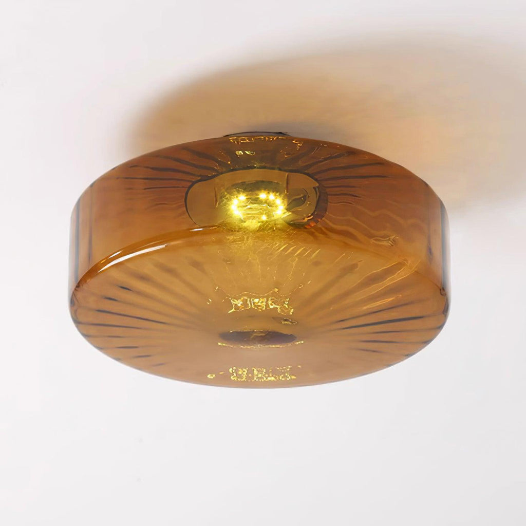 Plafonnier en verre ambré June – Motif rayonnant rétro, lumière chaude
