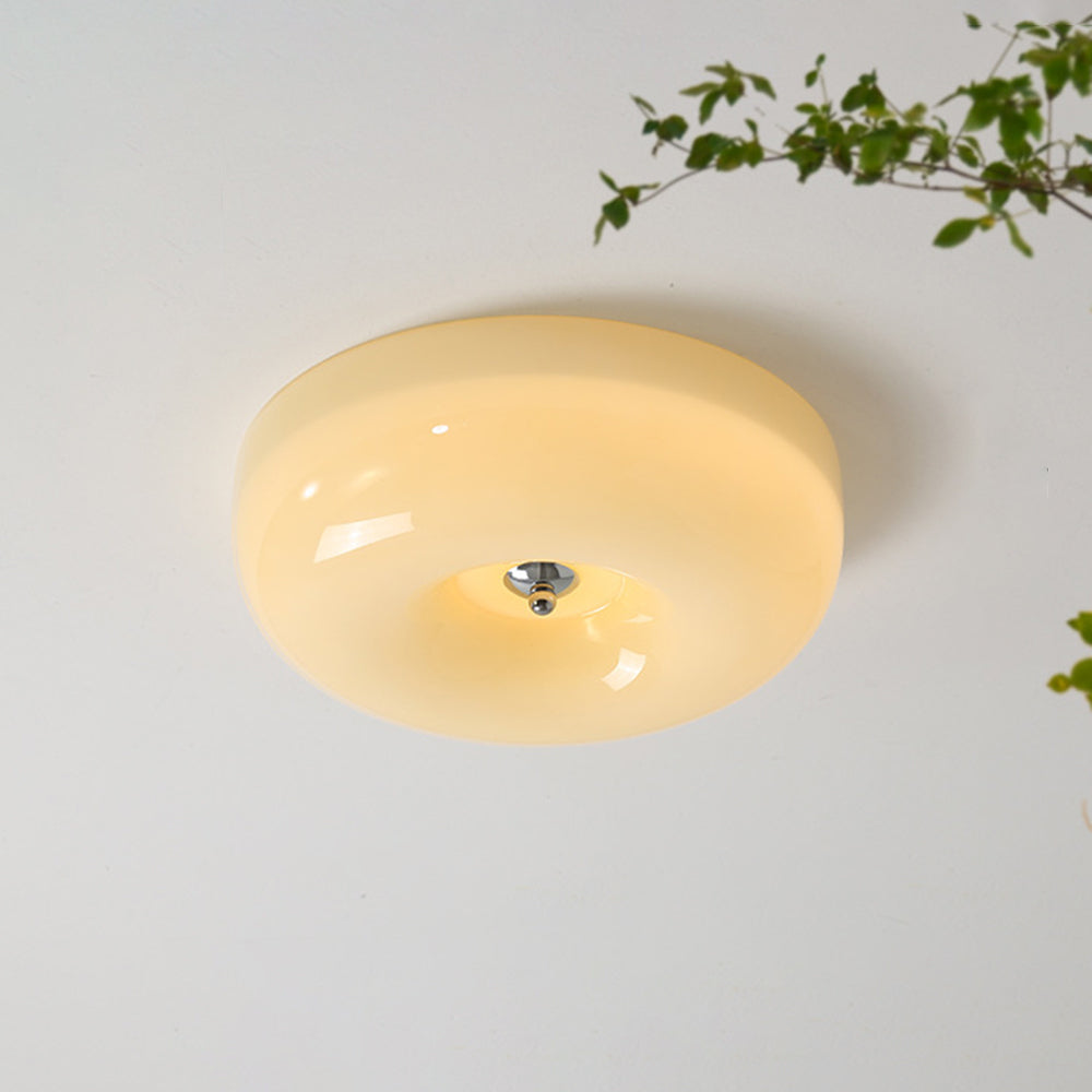 Plafonnier en verre Candy – Rond crème, blanc lait ou orange, 3 températures