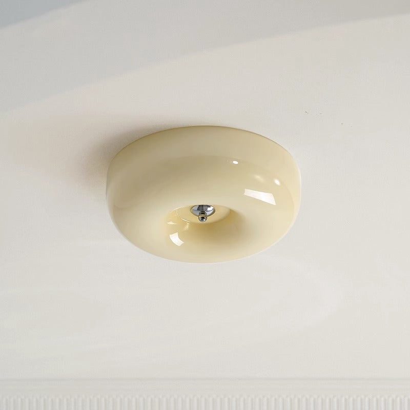 Plafonnier en verre Candy – Rond crème, blanc lait ou orange, 3 températures