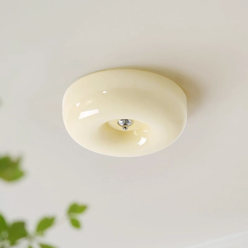 Plafonnier en verre Candy – Rond crème, blanc lait ou orange, 3 températures