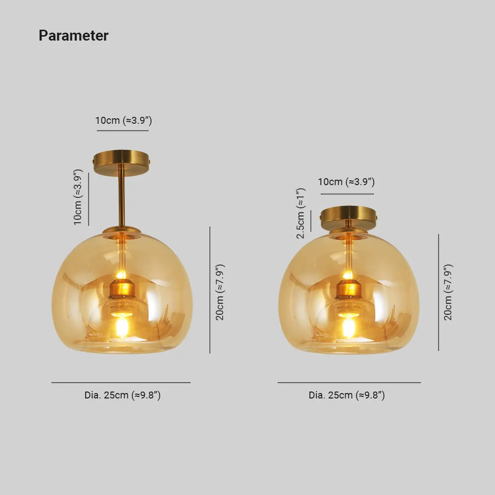 Plafonnier en verre Rhea – Semi-encastré ou suspension, métal laiton ou noir