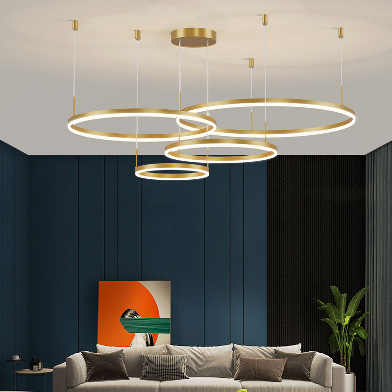 Suspension à anneaux LED Remi – Cercles en métal et acrylique, 2 à 5 anneaux