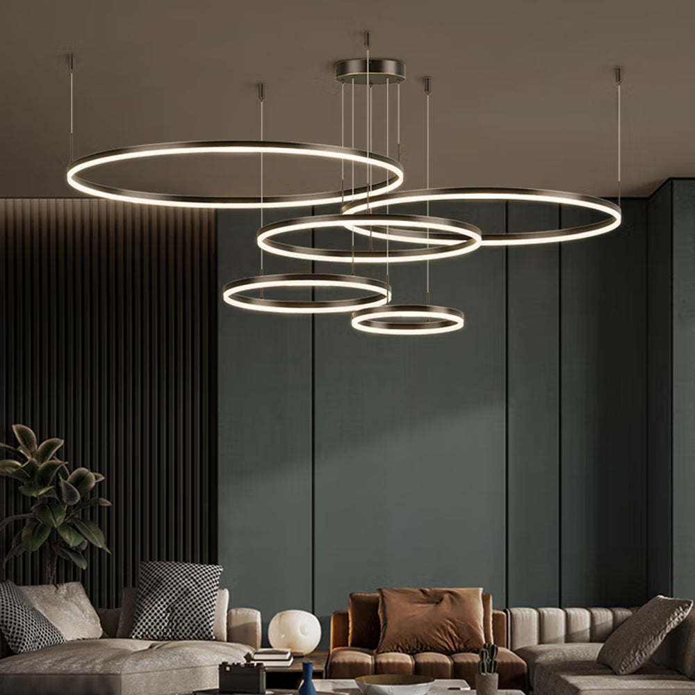 Suspension à anneaux LED Remi – Cercles en métal et acrylique, 2 à 5 anneaux