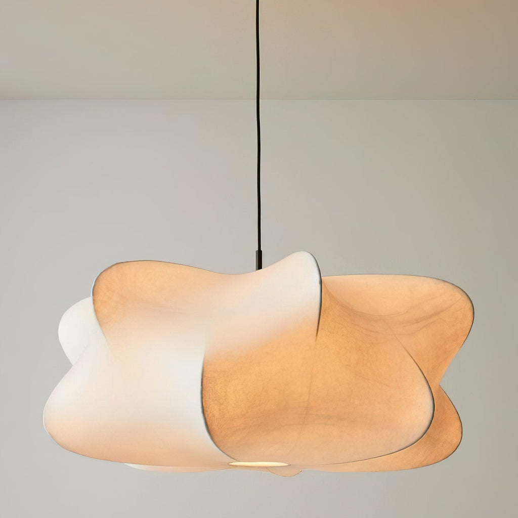 Suspension cocon en soie Pino – Luminaire organique en soie de mûrier et métal