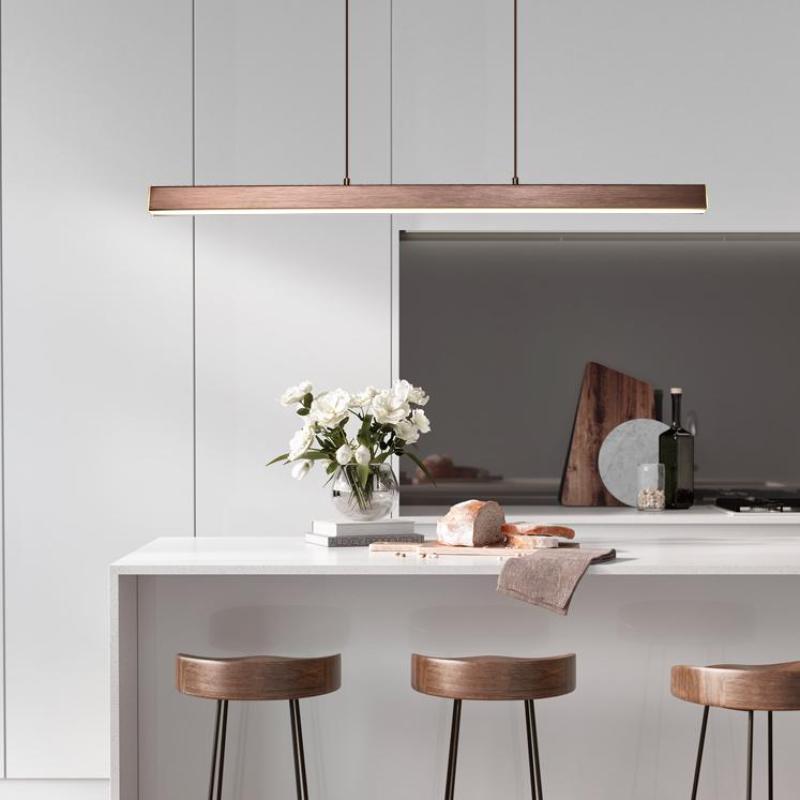 Suspension LED linéaire en métal Thala – Noire ou marron, variable avec télécommande