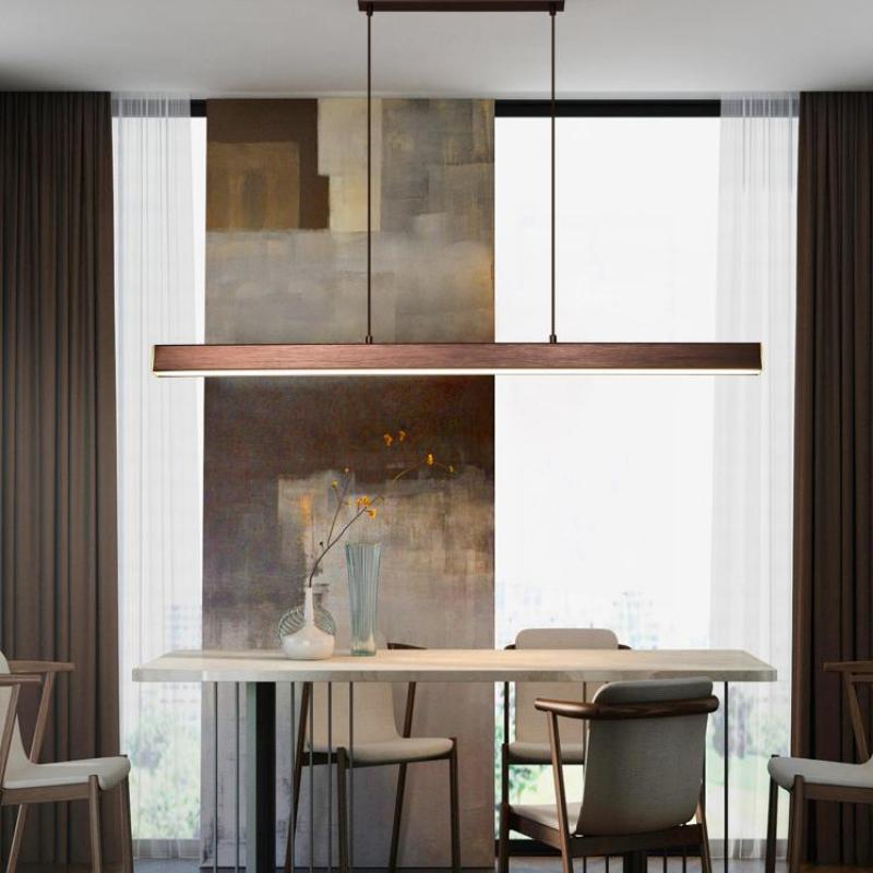 Suspension LED linéaire en métal Thala – Noire ou marron, variable avec télécommande