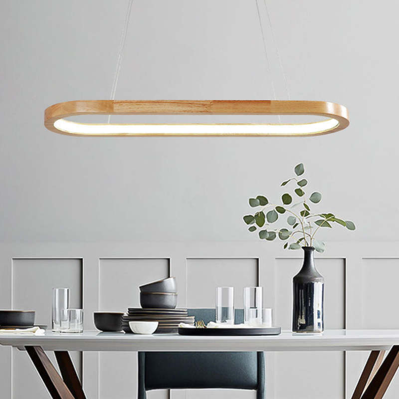 Suspension LED ovale en bois Veon – Diffuseur acrylique, 3 températures de couleur
