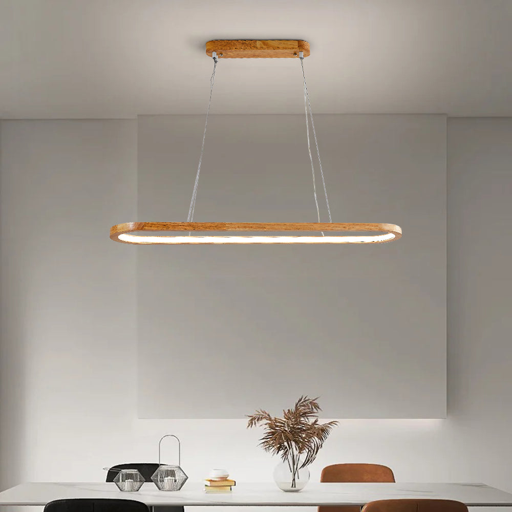 Suspension LED ovale en bois Veon – Diffuseur acrylique, 3 températures de couleur
