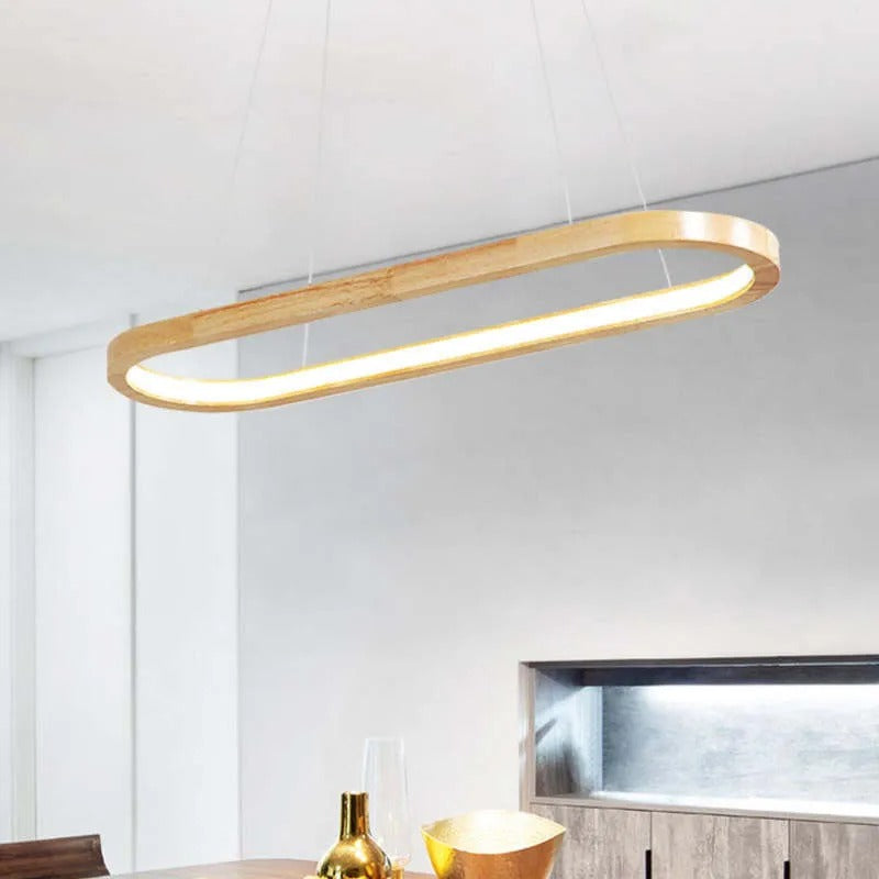 Suspension LED ovale en bois Veon – 90 x 20 cm