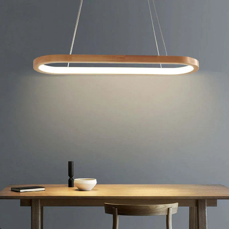 Suspension LED ovale en bois Veon – Diffuseur acrylique, 3 températures de couleur