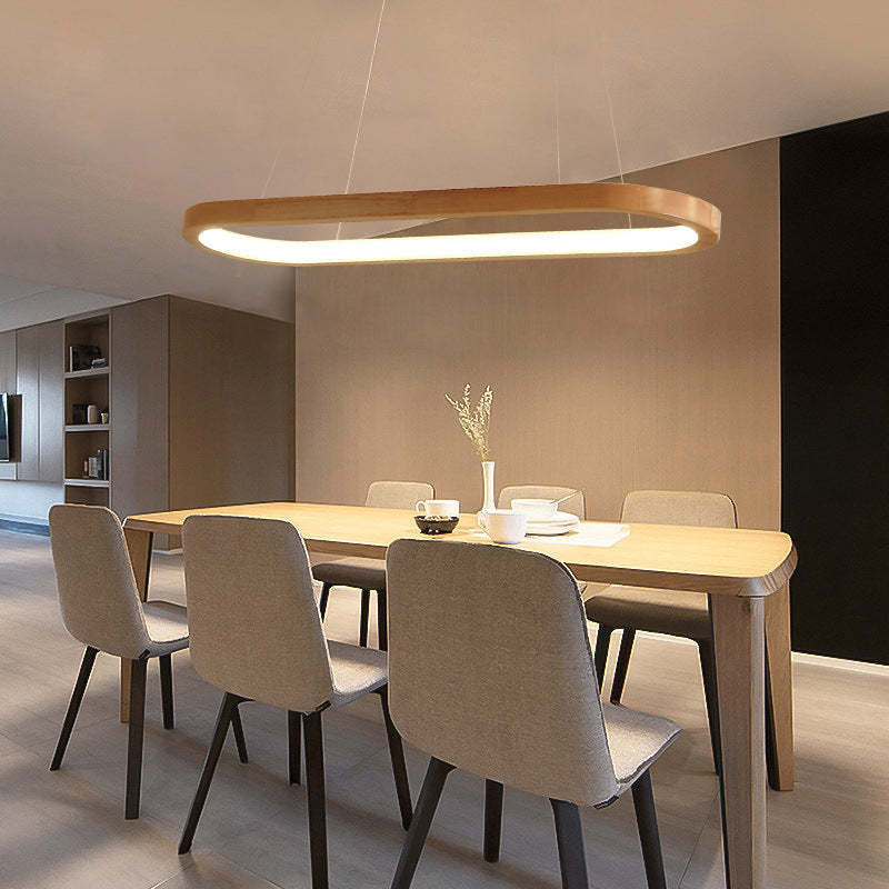 Suspension LED ovale en bois Veon – Diffuseur acrylique, 3 températures de couleur