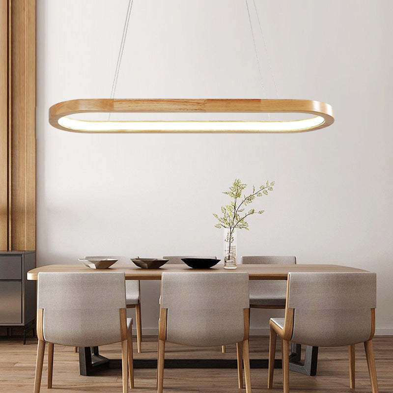Suspension LED ovale en bois Veon – Diffuseur acrylique, 3 températures de couleur