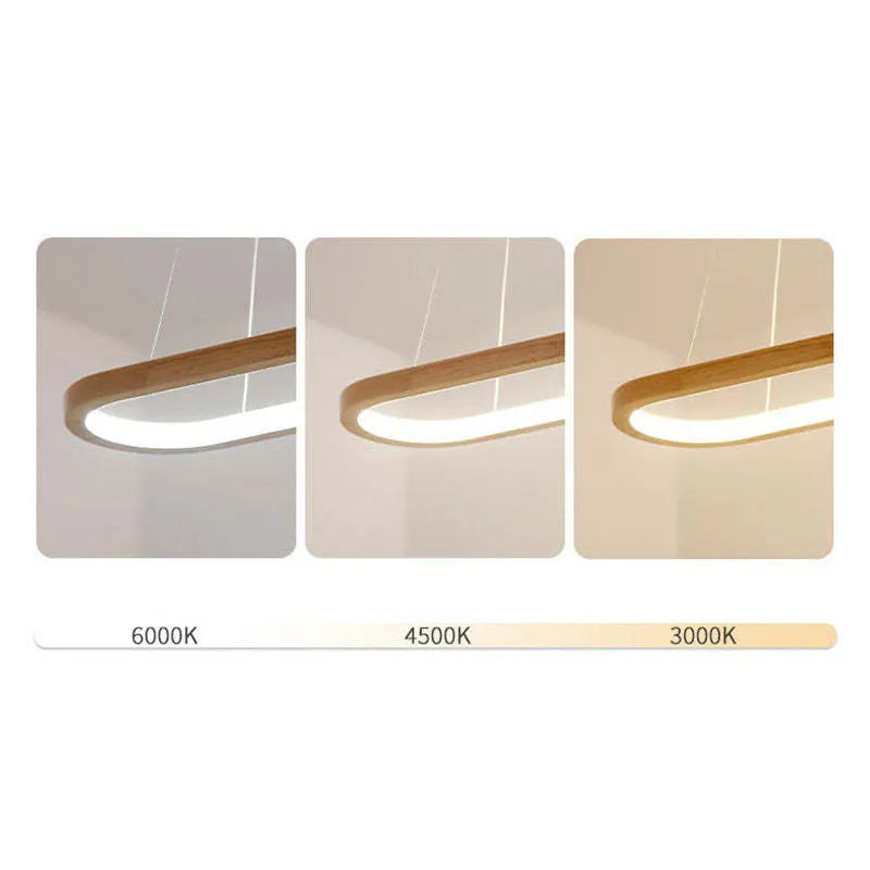 Suspension LED ovale en bois Veon – Diffuseur acrylique, 3 températures de couleur