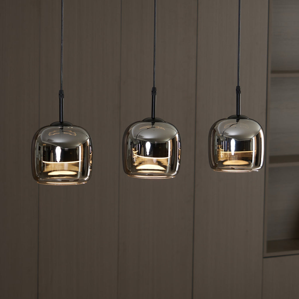 Suspension minimaliste en verre fumé June – Simple ou 3 têtes, version variable