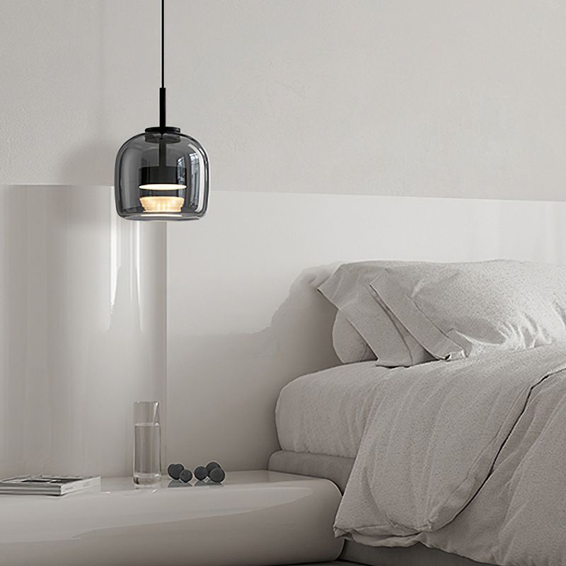 Suspension minimaliste en verre fumé June – Simple ou 3 têtes, version variable