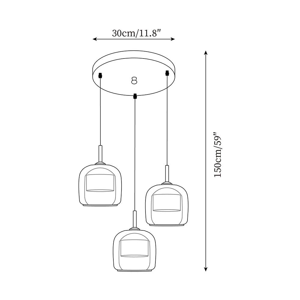 Suspension minimaliste en verre fumé June – Simple ou 3 têtes, version variable