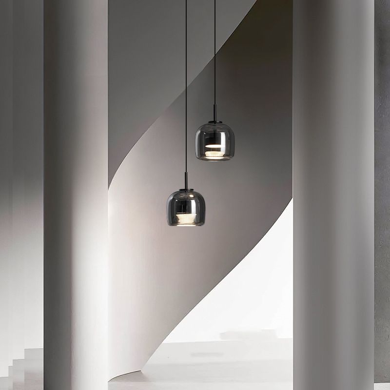 Suspension minimaliste en verre fumé June – Simple ou 3 têtes, version variable