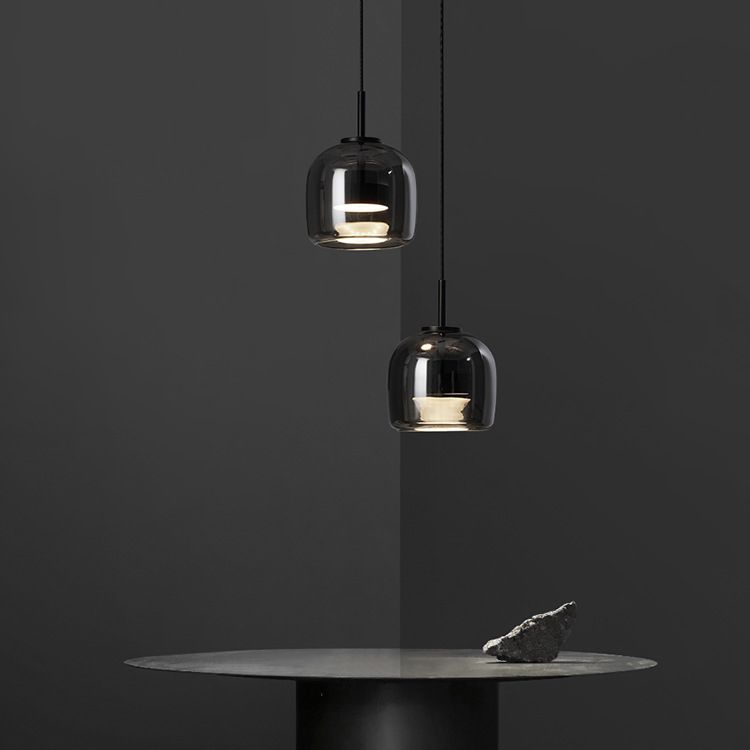 Suspension minimaliste en verre fumé June – Simple ou 3 têtes, version variable