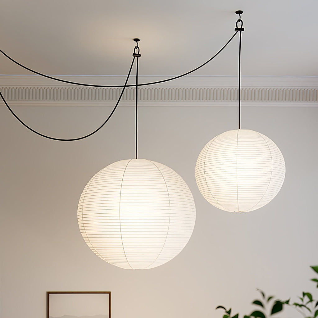 Suspension en papier washi Sylin – Grand abat-jour rond à lumière douce, de 40 à 120 cm