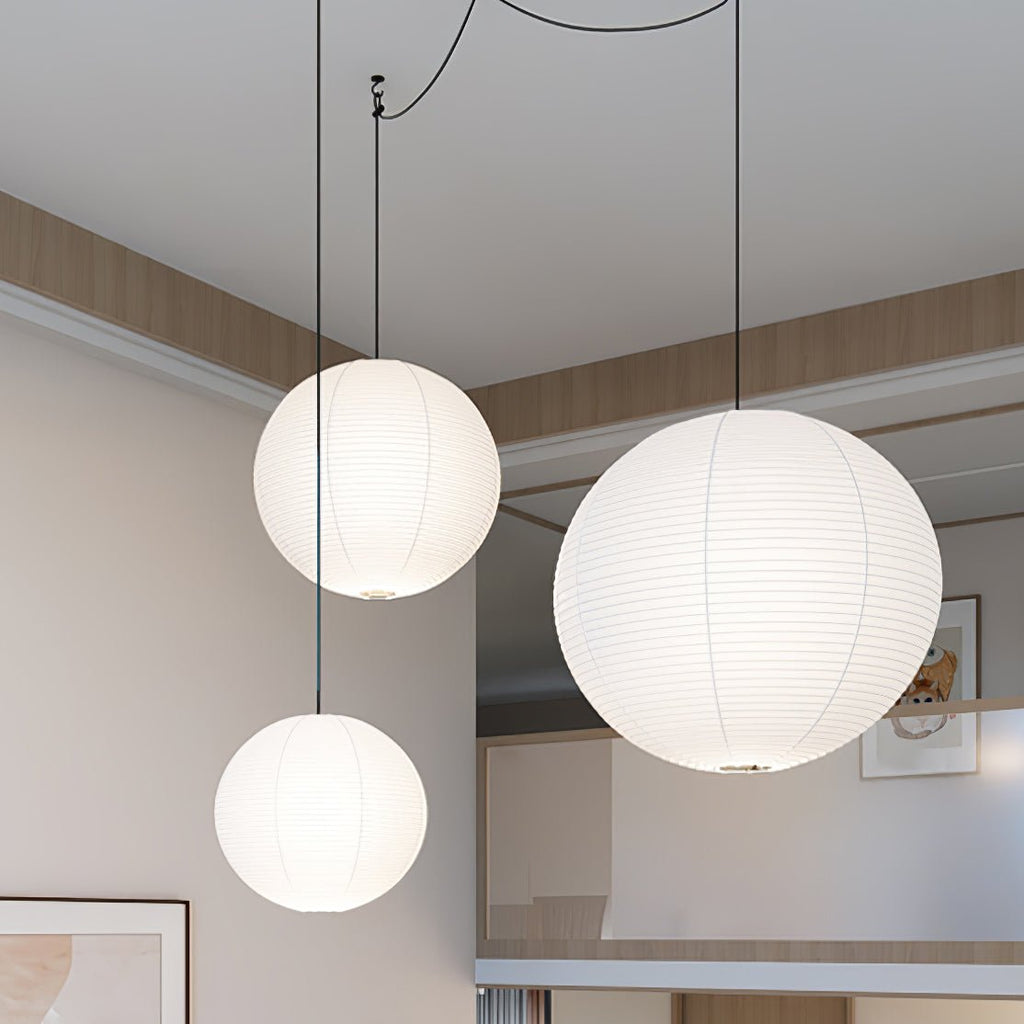 Suspension en papier washi Sylin – Grand abat-jour rond à lumière douce, de 40 à 120 cm