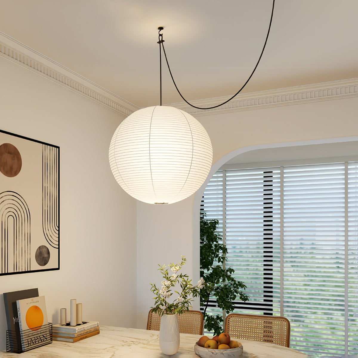 Suspension en papier washi Sylin – Grand abat-jour rond à lumière douce, de 40 à 120 cm
