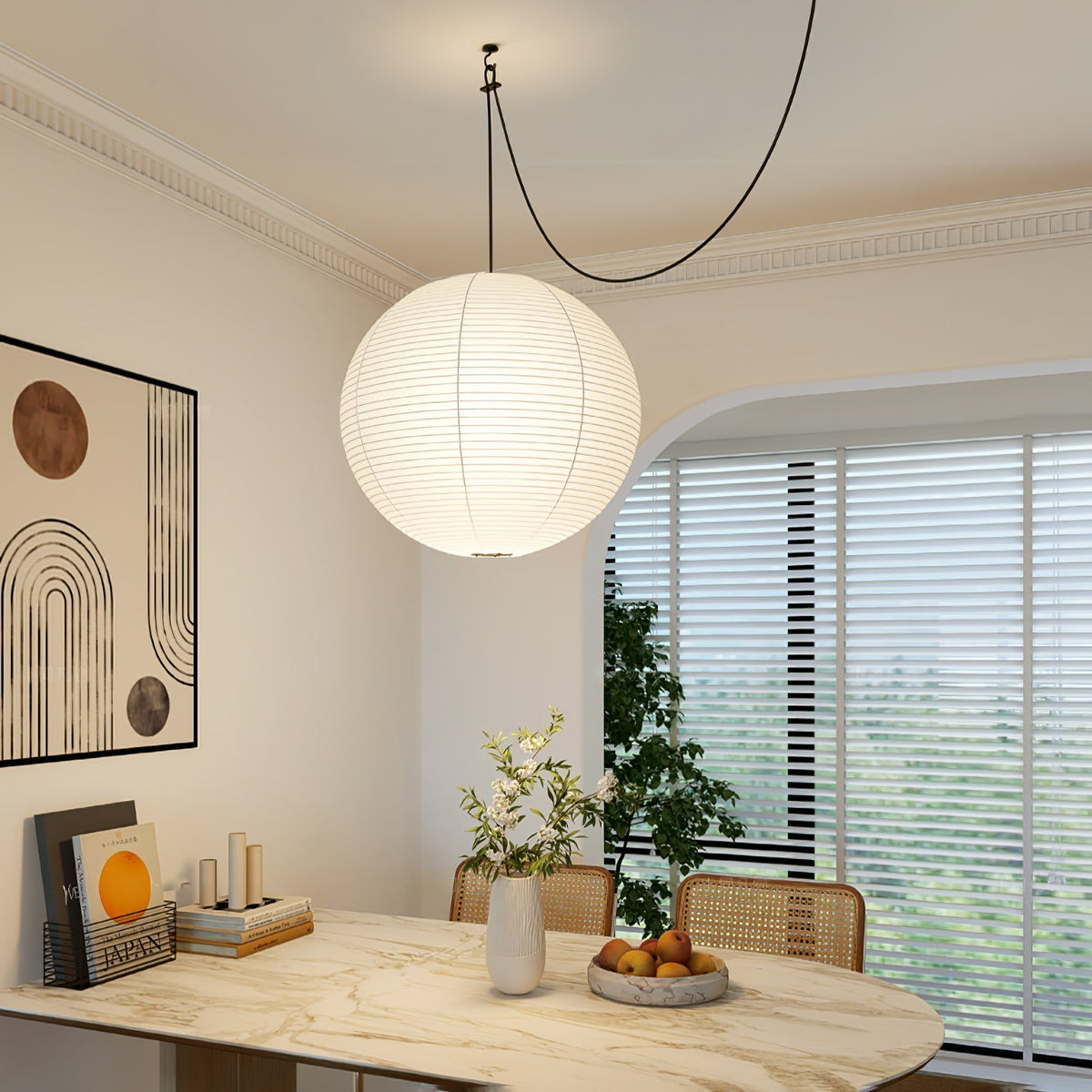 Suspension en papier washi Sylin – Grand abat-jour rond à lumière douce, de 40 à 120 cm