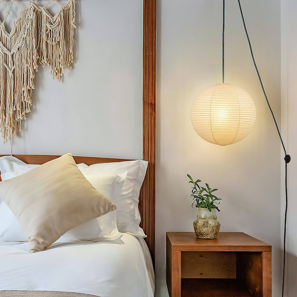 Suspension en papier washi Sylin – Grand abat-jour rond à lumière douce, de 40 à 120 cm