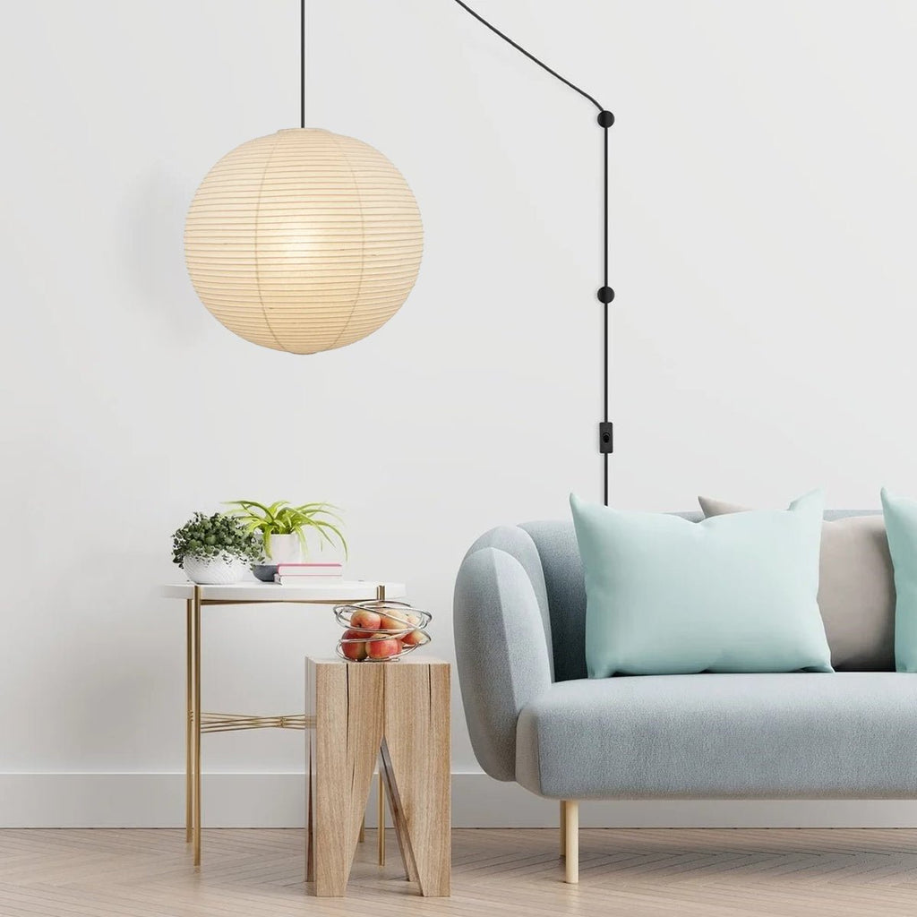 Suspension en papier washi Sylin – Grand abat-jour rond à lumière douce, de 40 à 120 cm