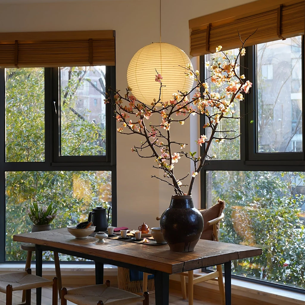 Suspension en papier washi Sylin – Grand abat-jour rond à lumière douce, de 40 à 120 cm