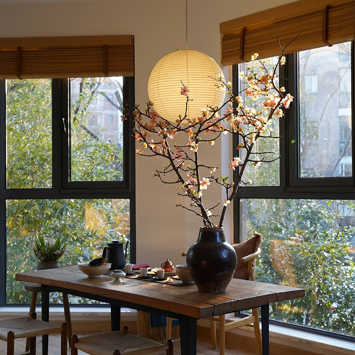 Suspension en papier washi Sylin – Grand abat-jour rond à lumière douce, de 40 à 120 cm