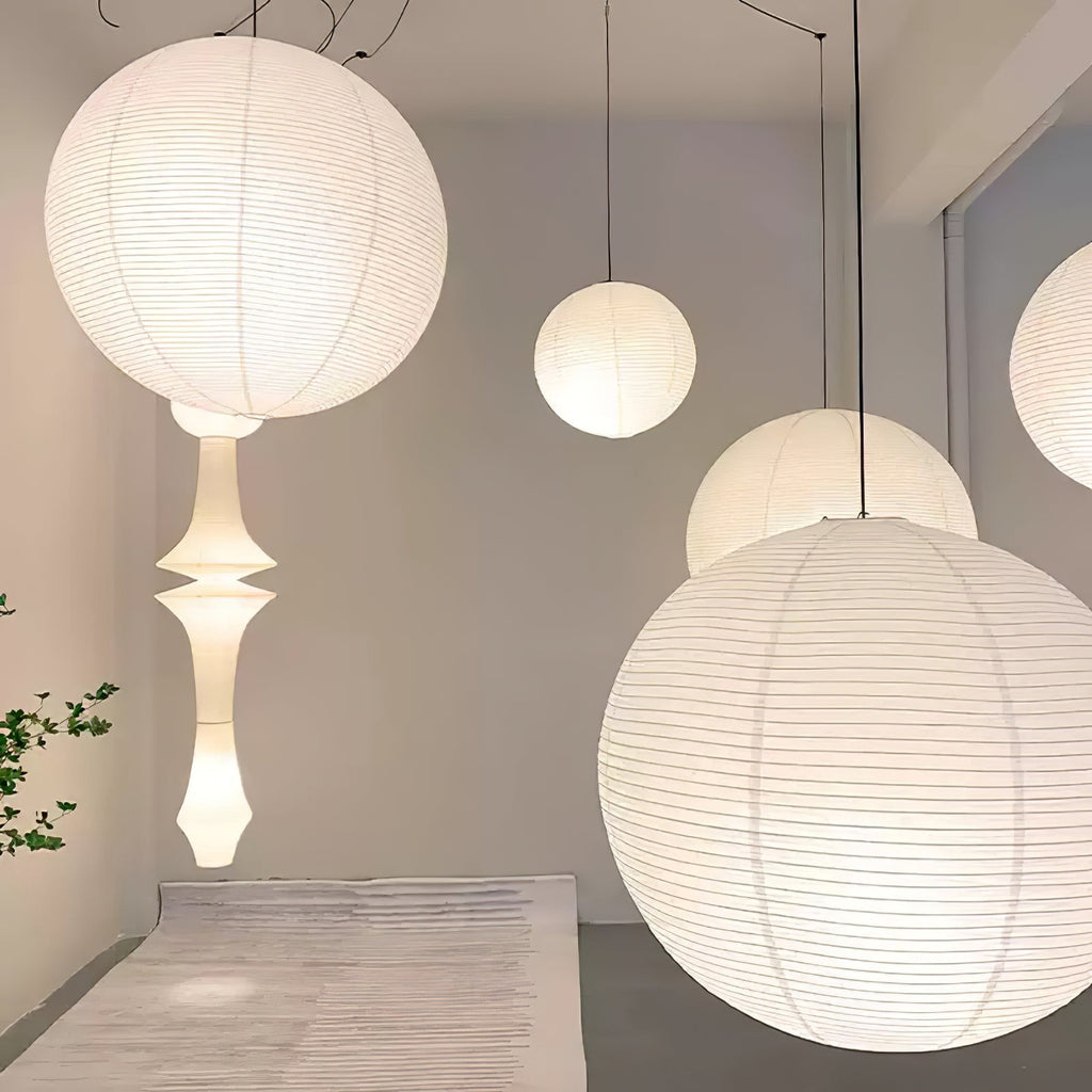 Suspension en papier washi Sylin – Grand abat-jour rond à lumière douce, de 40 à 120 cm