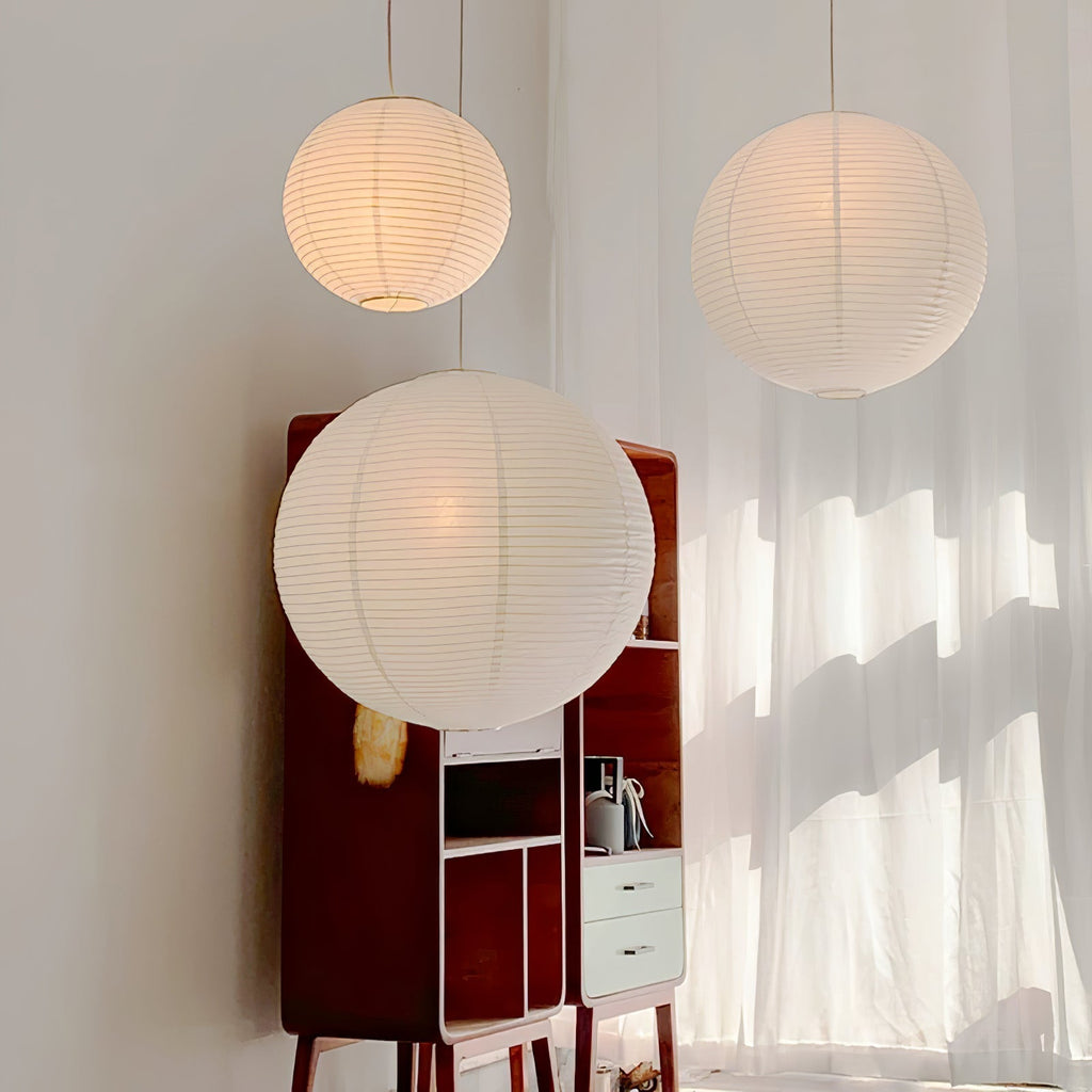 Suspension en papier washi Sylin – Grand abat-jour rond à lumière douce, de 40 à 120 cm