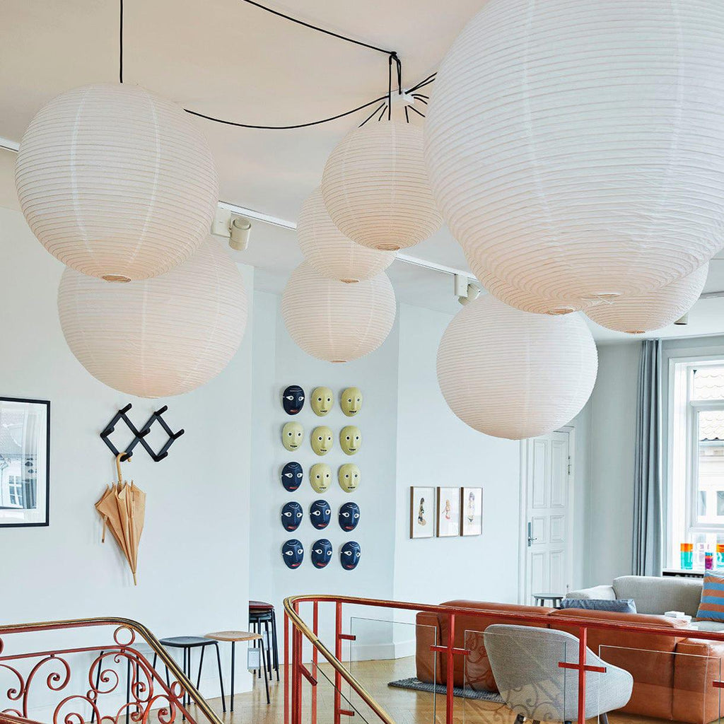 Suspension en papier washi Sylin – Grand abat-jour rond à lumière douce, de 40 à 120 cm