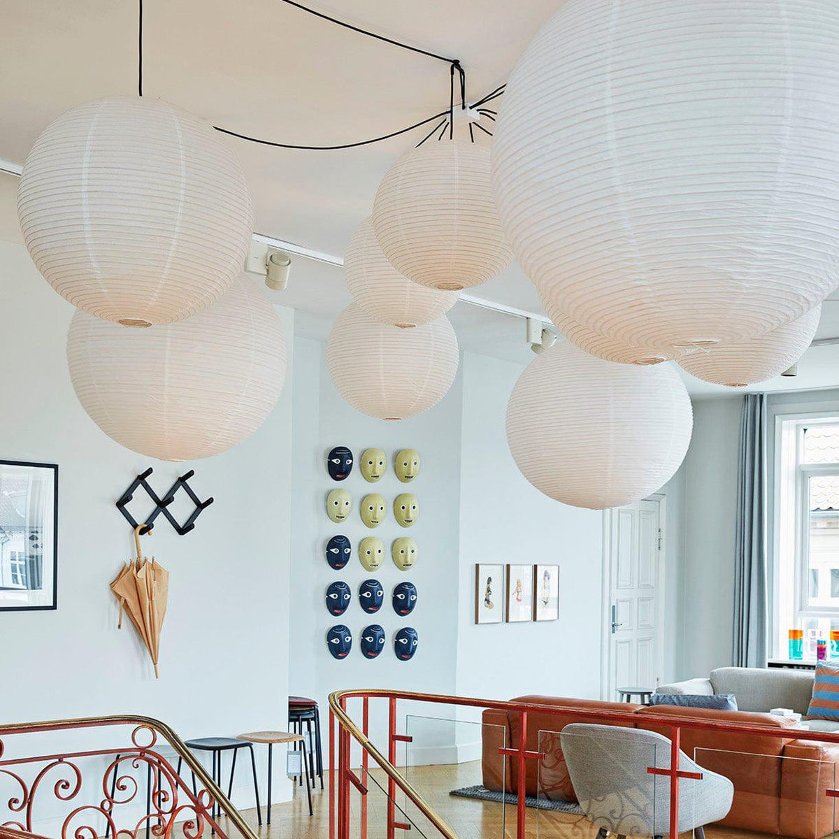 Suspension en papier washi Sylin – Grand abat-jour rond à lumière douce, de 40 à 120 cm