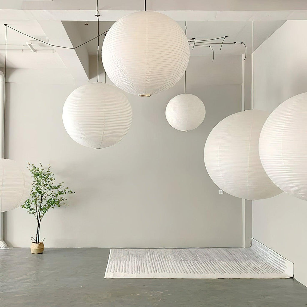 Suspension en papier washi Sylin – Grand abat-jour rond à lumière douce, de 40 à 120 cm