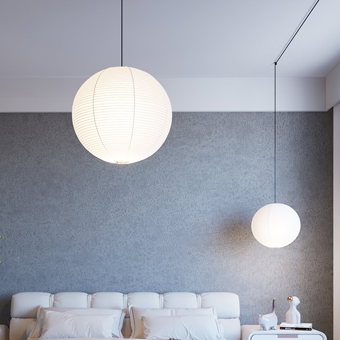 Suspension en papier washi Sylin – Grand abat-jour rond à lumière douce, de 40 à 120 cm