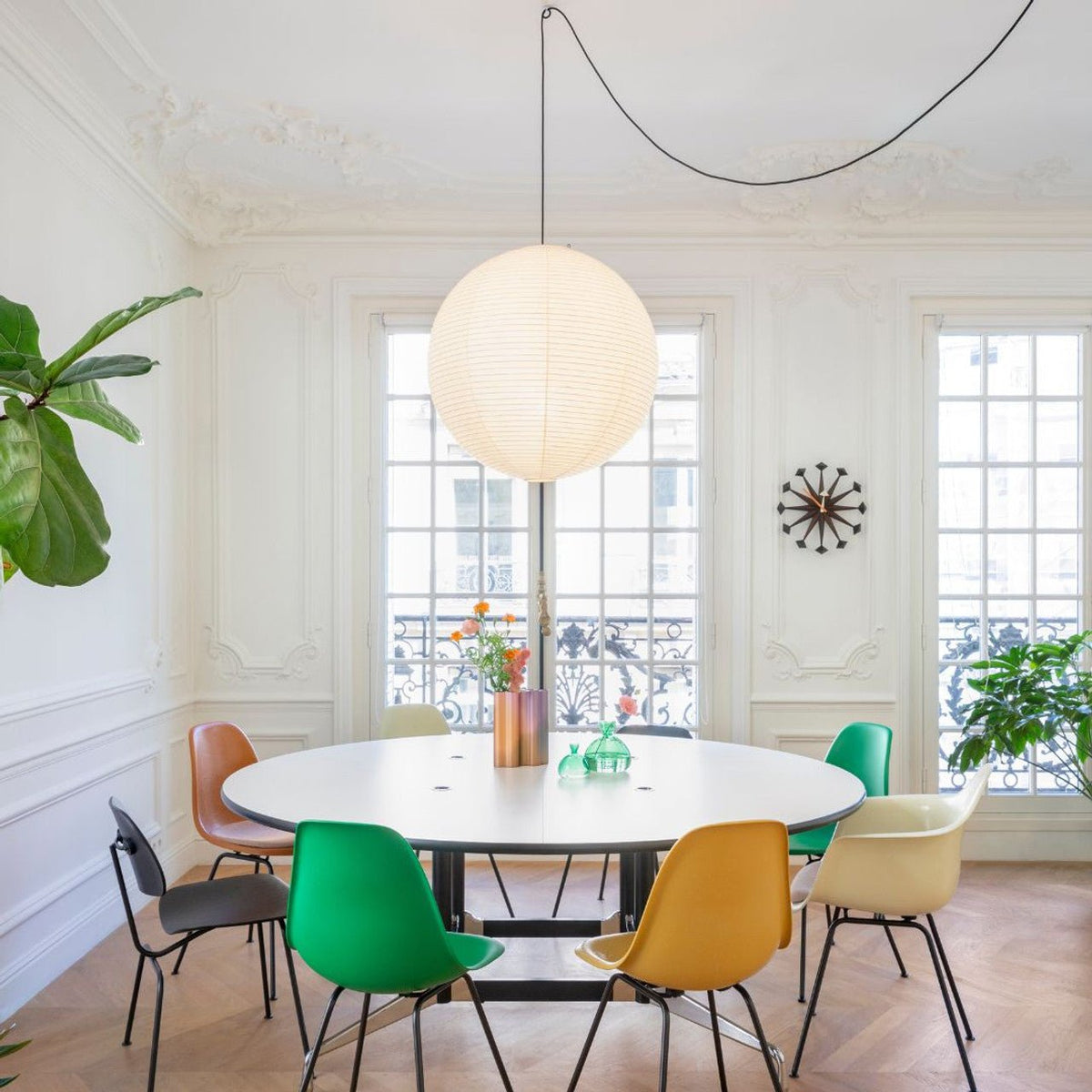 Suspension en papier washi Sylin – Grand abat-jour rond à lumière douce, de 40 à 120 cm