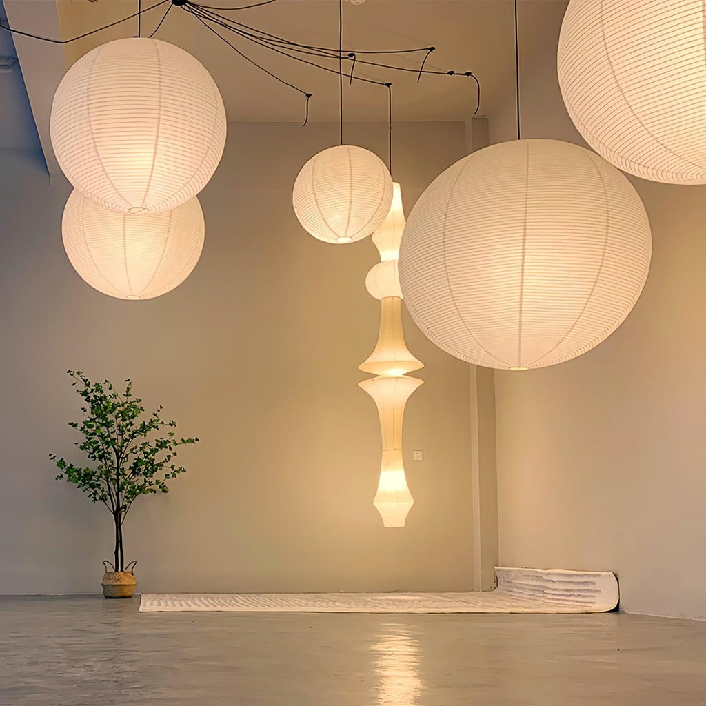 Suspension en papier washi Sylin – Grand abat-jour rond à lumière douce, de 40 à 120 cm
