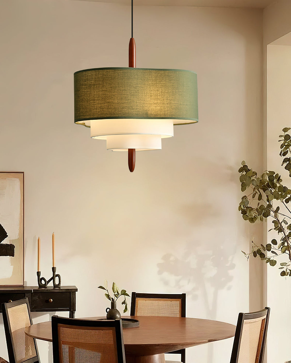 Suspension en tissu Ophel – Abat-jour vert et blanc ou blanc, compatible variateur