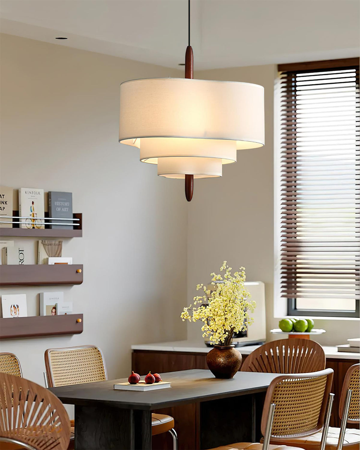 Suspension en tissu Ophel – Abat-jour vert et blanc ou blanc, compatible variateur