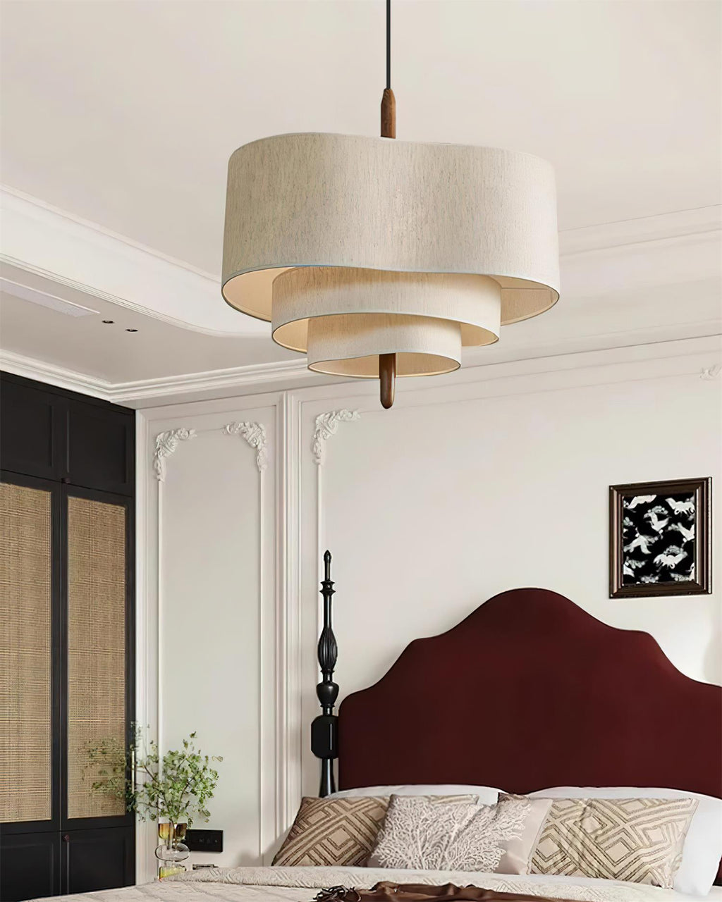 Suspension en tissu Ophel – Abat-jour vert et blanc ou blanc, compatible variateur