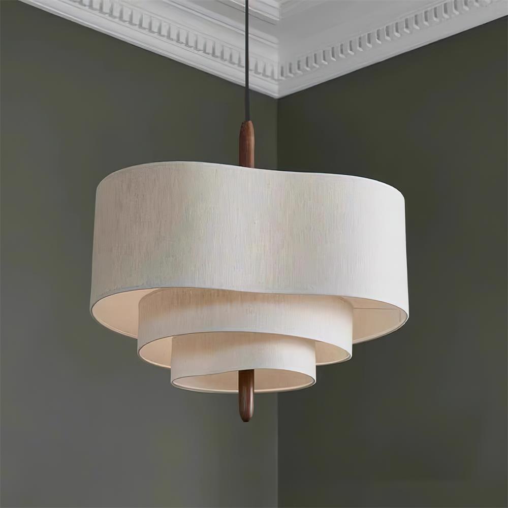 Suspension en tissu Ophel – Abat-jour vert et blanc ou blanc, compatible variateur