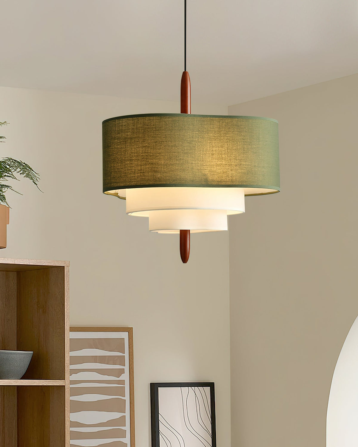Suspension en tissu Ophel – Abat-jour vert et blanc ou blanc, compatible variateur