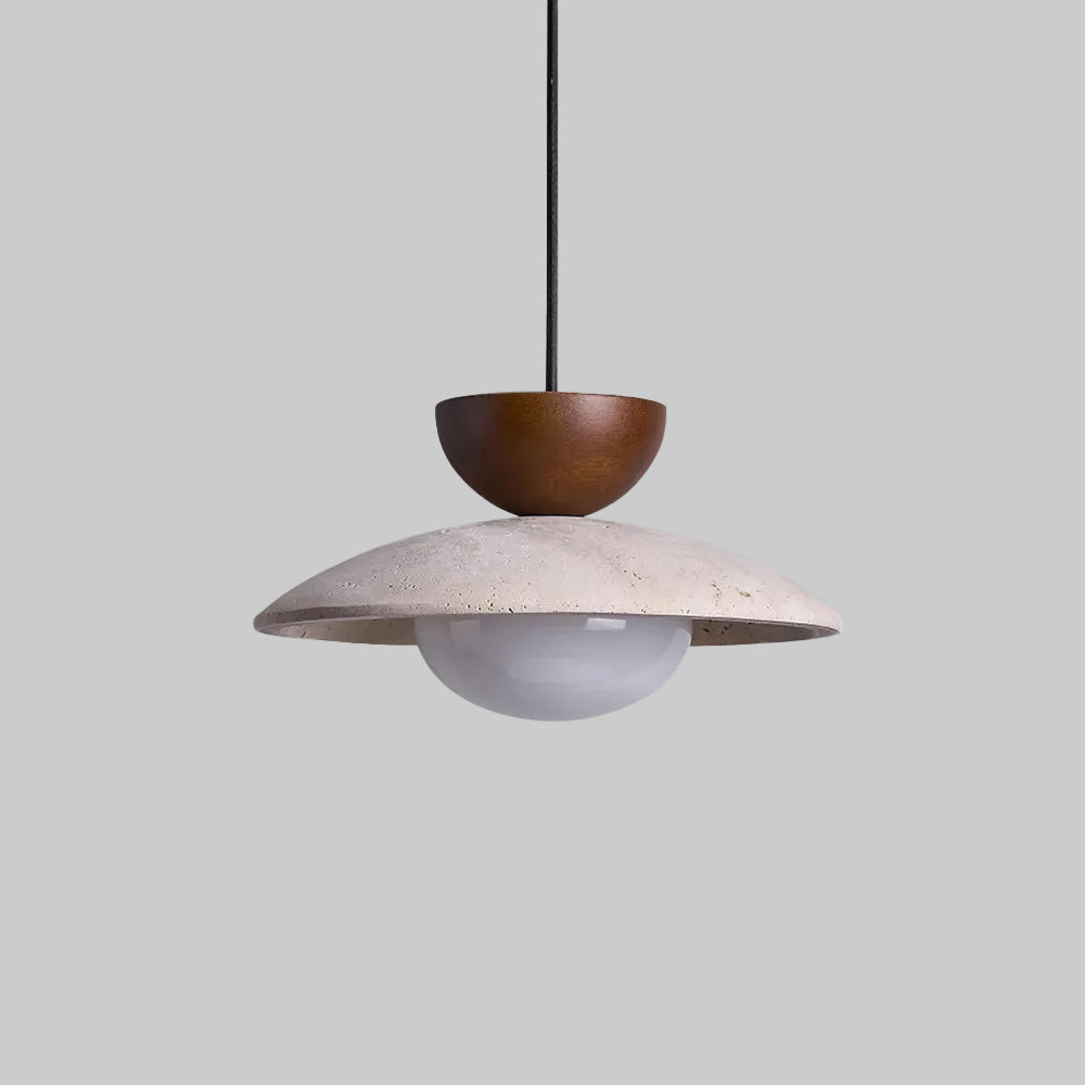Suspension en travertin Cleo – Luminaire naturel à abat-jour en pierre et bois