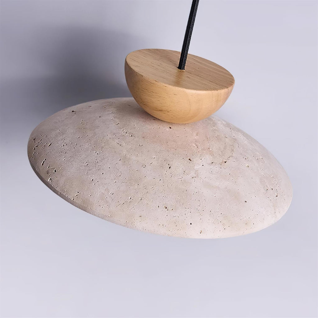 Suspension en travertin Cleo – Luminaire naturel à abat-jour en pierre et bois