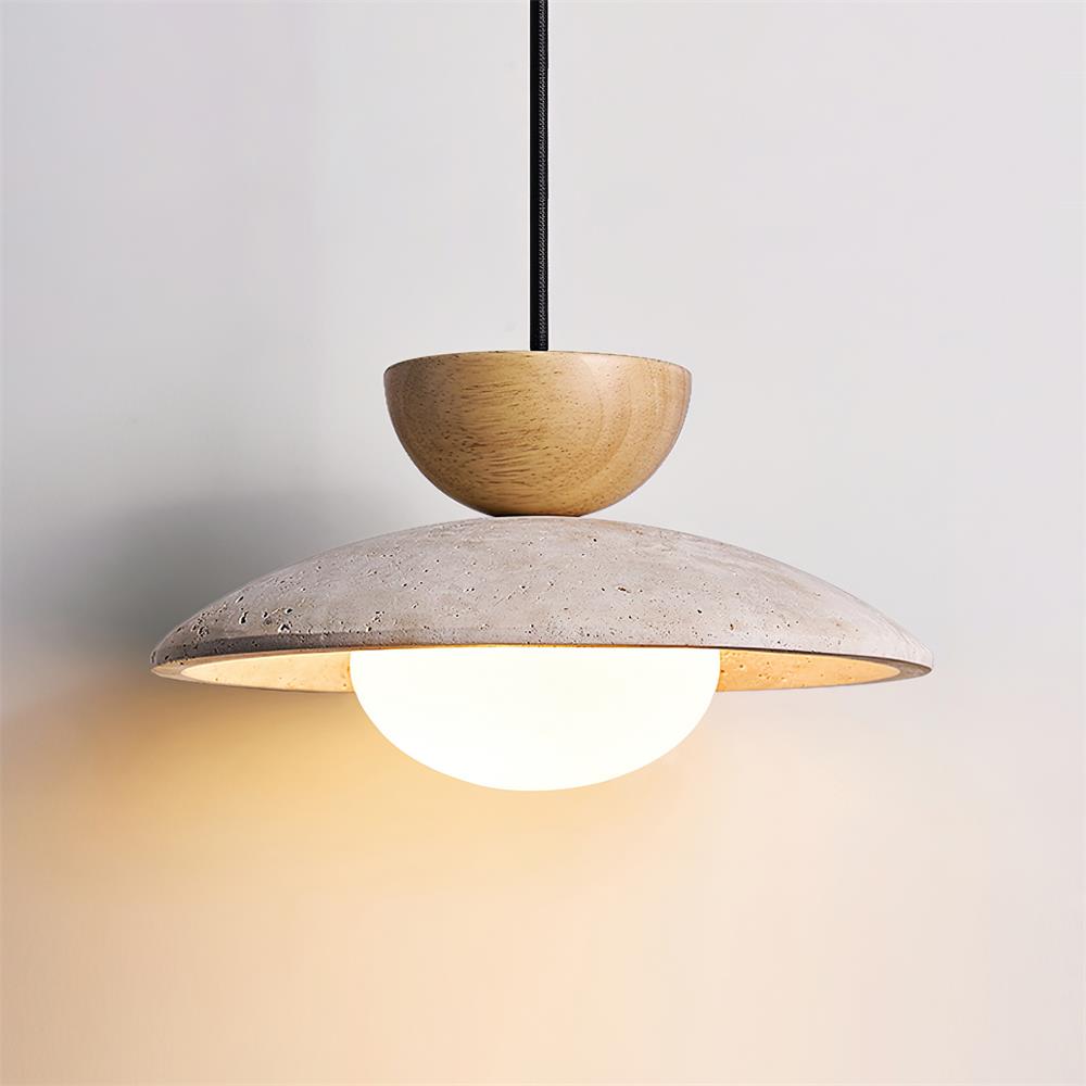 Suspension en travertin Cleo – Luminaire naturel à abat-jour en pierre et bois