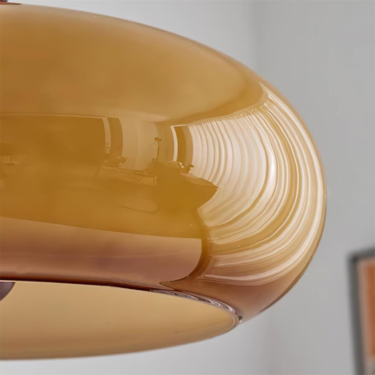 Suspension en verre ambré Eldom – Abat-jour brun et finition noyer, style rétro