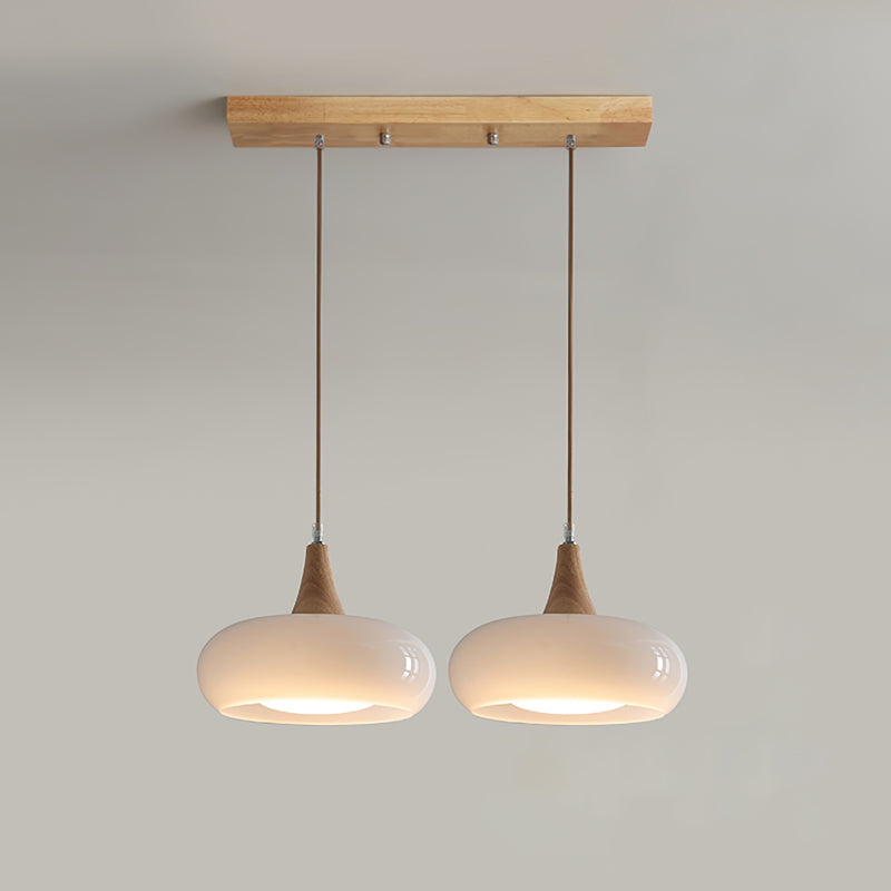 Suspension en verre et bois Charlotte – 1 à 3 têtes, globe orange ou blanc
