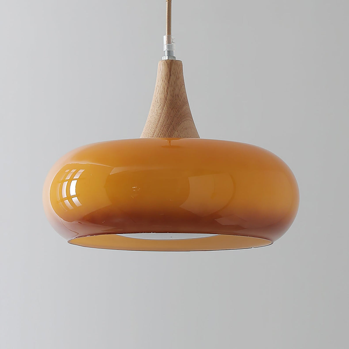 Suspension en verre et bois Charlotte – 1 à 3 têtes, globe orange ou blanc