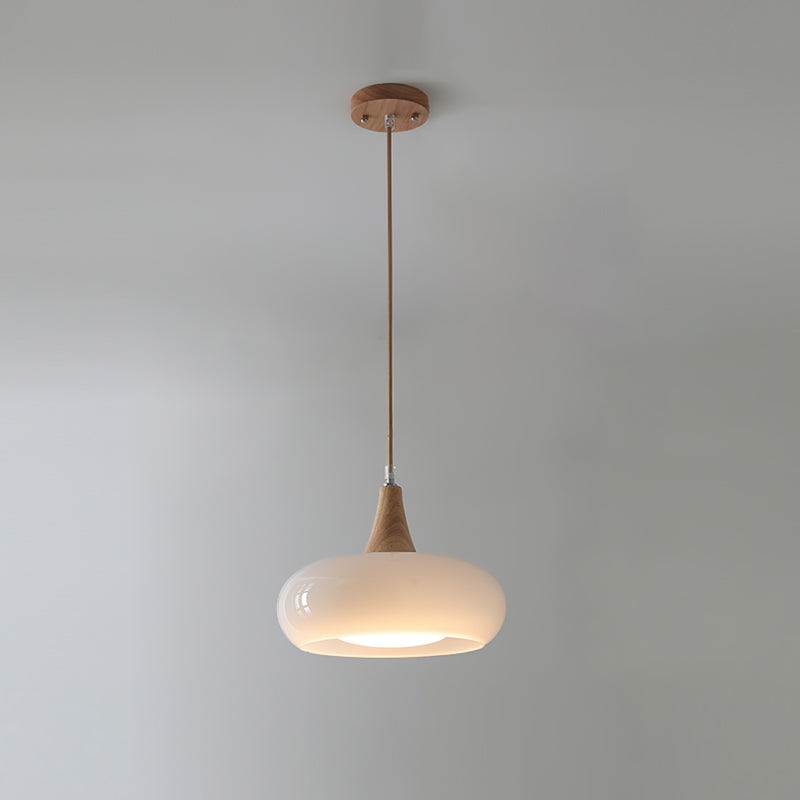 Suspension en verre et bois Charlotte – 1 à 3 têtes, globe orange ou blanc